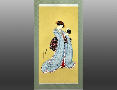 友禅浮世絵 掛幅 北斎 秋美人図