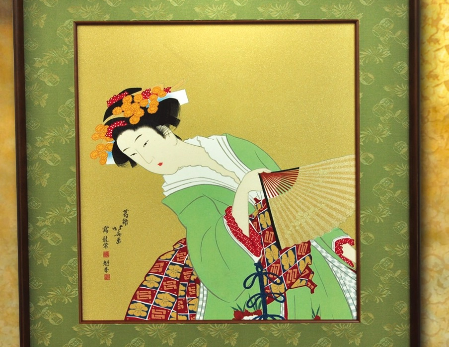 友禅浮世絵 額装 北斎 美人図「春」